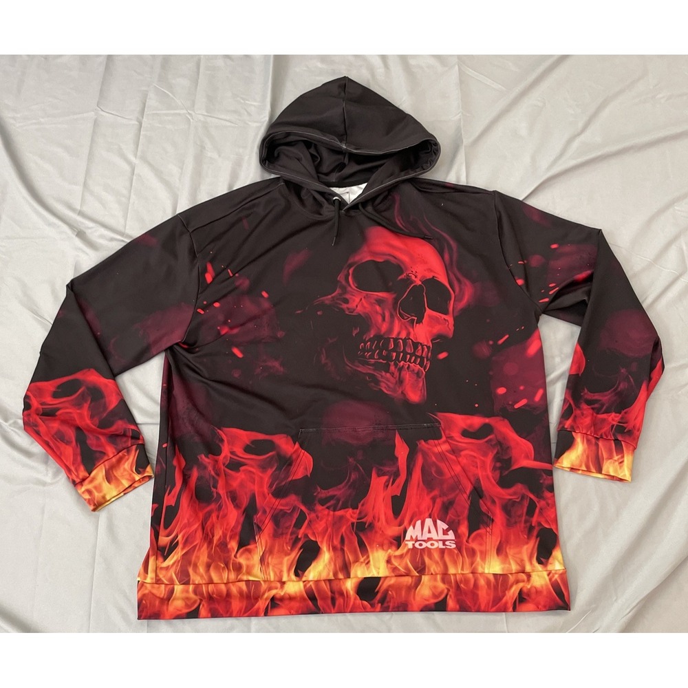 Mac Tools Mens‎ 2X Flame Skull Long Sleeve Lightweight Hoodie--C2
